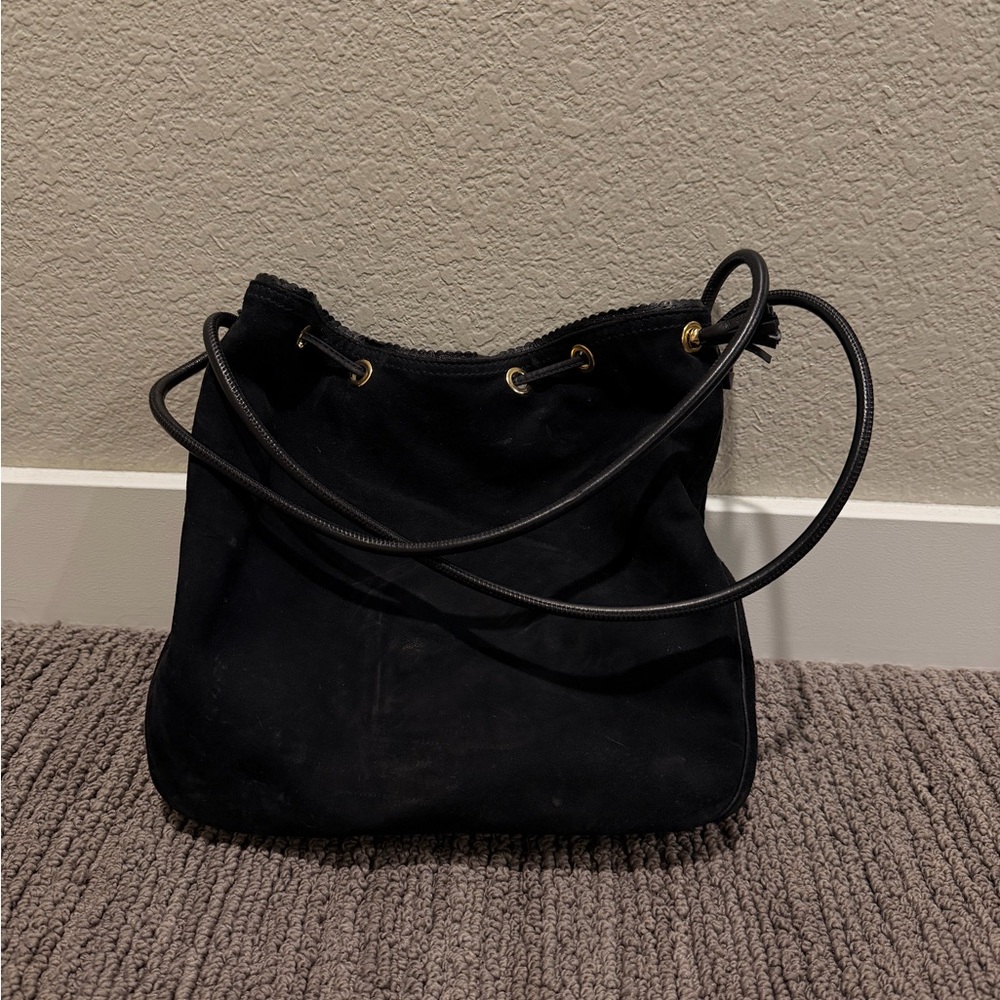 St. John Vintage Black Suede Shoulder Bag